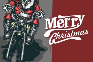 Le père noël sur une moto