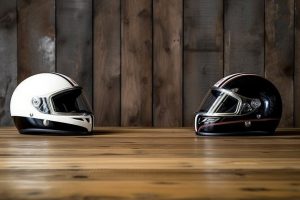 casque blanc et casque noir face a face